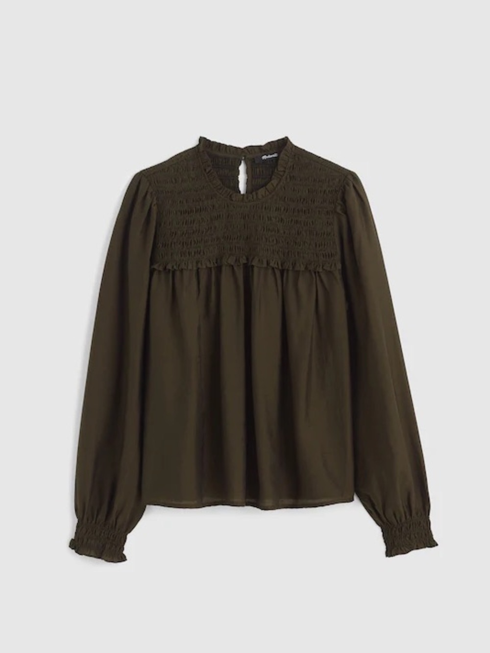 Madewell Smocked High-Neck Long-Sleeve Top